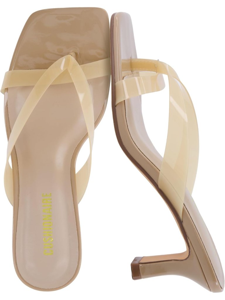 Women's Nude Split Toe Shana Clear Jelly Strap Flared Kitten Heels Slide Shoes